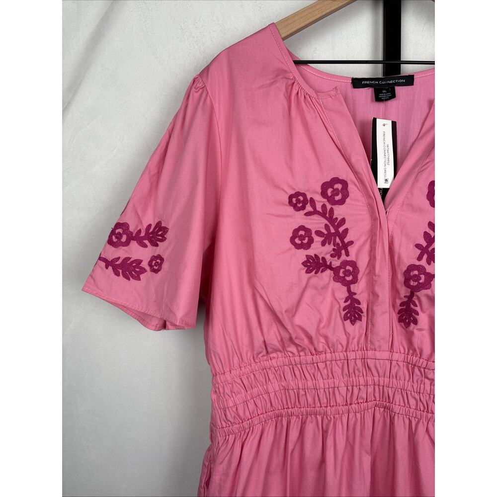 NEW French Connection Embroidered Peasant Dress Sz XXL Pink Boho Country Rustic - Picture 3 of 9